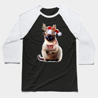 Siamese Cat Cats Reindeer Deer Christmas Xmas Drinking Baseball T-Shirt